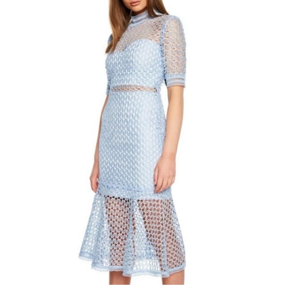 Bardot Fiona Mesh Light Blue Midi Dress Women's Size Large / 10 US